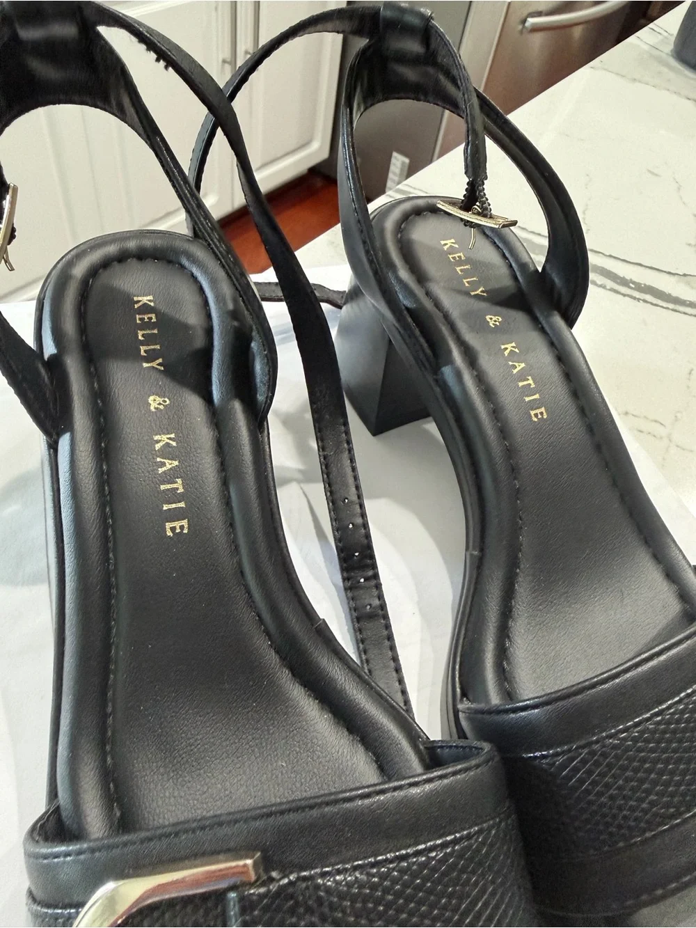 Kelly & Katie Black Buckle Block Heel Sandals